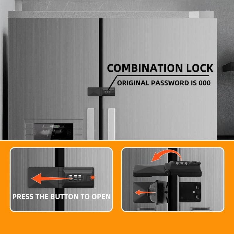 REZIPO French Door Fridge Child Proof Lock Keyless Password Code Baby Safety Double Door Refrigerator/Freezer Locks for Kids, Adhesive Cabinet Cupboard Lock Easy to Install (2, Black) - Image 2